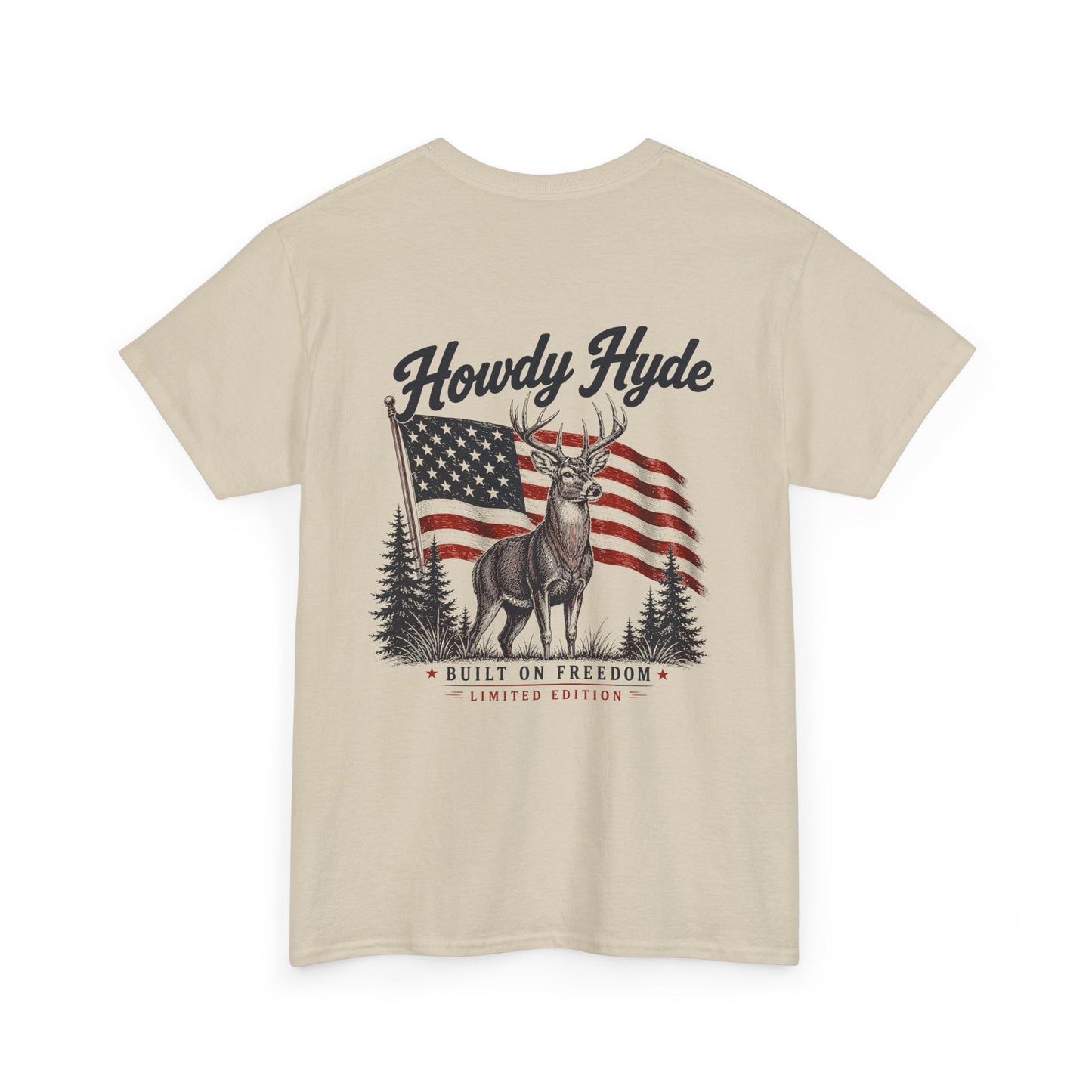 Howdy Hyde Deer Tee — American Flag & Rustic Woodland Graphic T‑Shirt