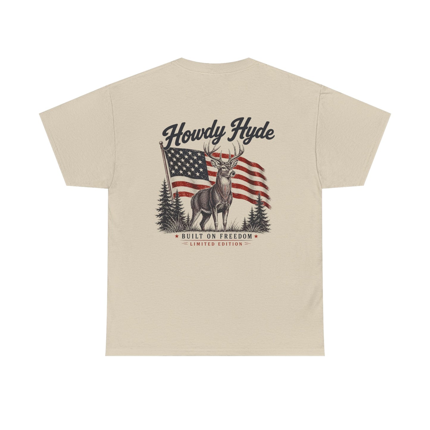Howdy Hyde Deer Tee — American Flag & Rustic Woodland Graphic T‑Shirt