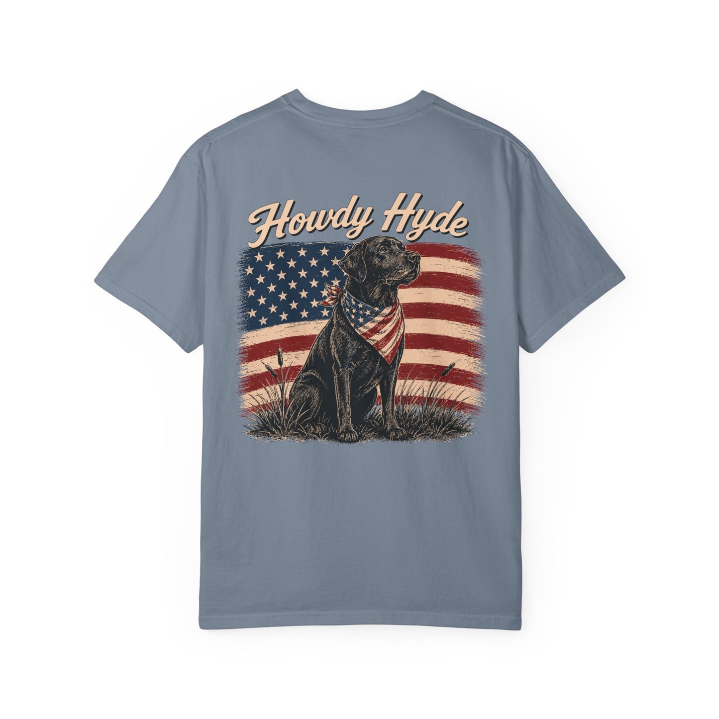 Howdy Hyde Dog T-Shirt — Patriotic Black Lab Tee with American Flag