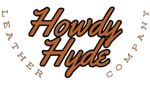 Logo of Howdy Hyde Leather Company with brown text on a white background